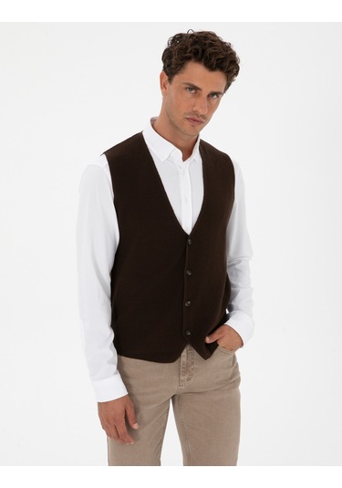 Pierre Cardin Erkek Koyu Kahverengi Yelek Triko 50317313-vr084 Koyu Kahverengi