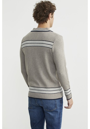 Polo Yaka Kilim Motifli Triko Kazak - Vizon Vizon