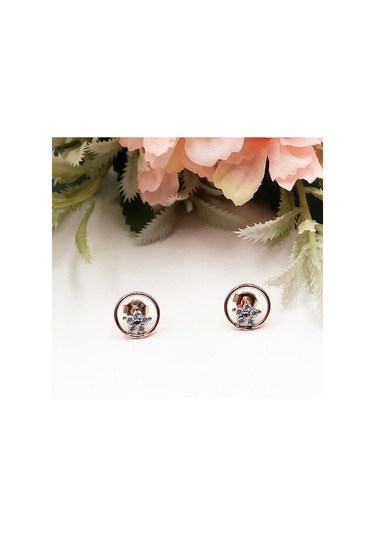 Yuvarlak Halka İçinde Elmas Çiçek Montürlü Set Rose Gold - Gümüş