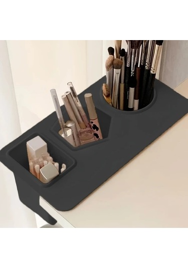 Lumaworld Siyah 1 Adet Büyük Kapasiteli Makyaj Fırçası Ve Ruj Organizer - Yapışkanlı Aksesuarlı Vanity Saklama Kutusu Siyah