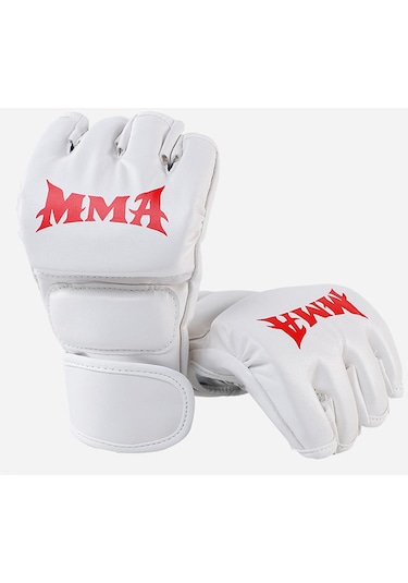 Boks Eldivenleri Yarım Parmak Açık Avuç İçi Grappling Müsabaka Yetişkin Unisex Beyaz