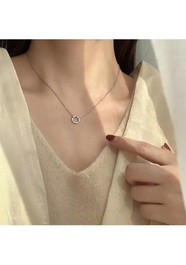 925ayar Gümüş Zirkon Taşlarla Süslenmiş Geometrik Kolye