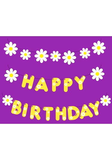 25 Parça Papatya Daisy Konsept Temalı Happy Birthday İyiki Doğdun
