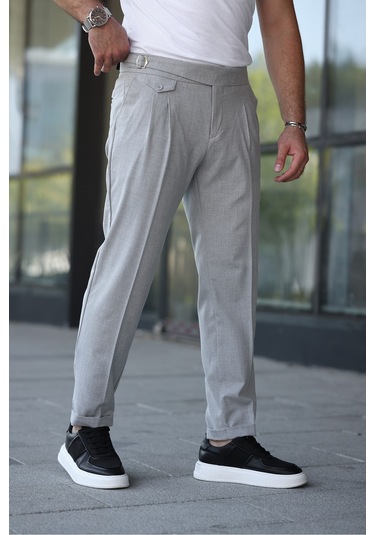 Kuşaklı Pileli Kemer Detaylı Old Money Kumaş Pantolon Gri