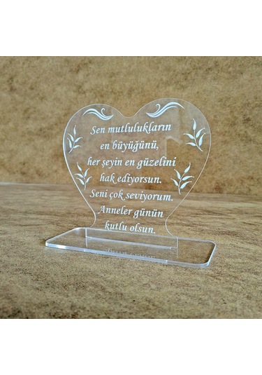 Anneler İçin Pleksi Tebrik Kartı Lazer Kazıma Güzel Sözler