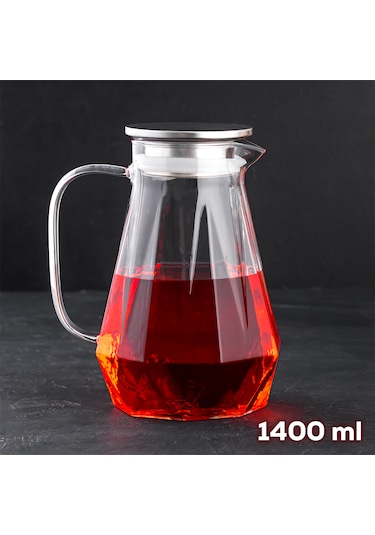 Porsima 200-103 Borosilikat Cam Sürahi Metal Kapaklı Sürahi 1400