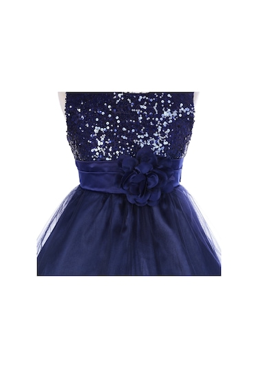 Kız Çocuk Pullu Payetli Abiye Elbise-Lacivert