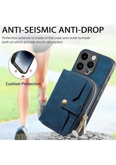 Bloomnest İphone Uyumlu 15 Pro Max İçin Dayanıklı Fermuarlı Cüzdan Kılıfı, Çapraz Askılı, Manyetik Kart Tutucu Diğer