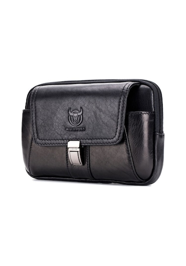 Bull Captaın Çok Fonksiyonlu Deri Cep Telefonu Erkekler İçin Küçük Bel Çantası Siyah
