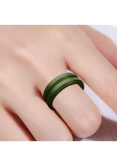 Sir053 V Shaped Grooved Edge Silicone Ring Outdoor Sports Couple Ring No.13 Army Green Çok Renkli