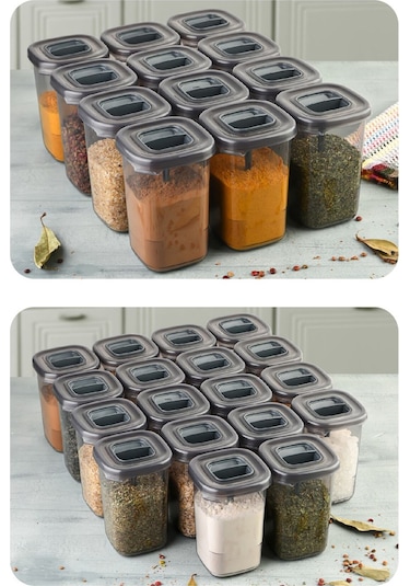 Vienev Beyaz Serigrafi Etiketli Kendinden Kaşıklı 6lı Luna Baharatlık Saklama Kabı Şeffaf