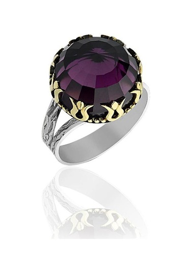 Ametist Taşlı Lale Motifli Yuvarlak Otantik Gümüş Kadın Set Rs10024