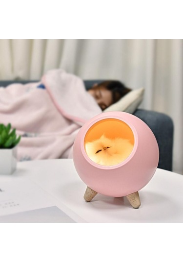 Yeiuyi7 Kedi Bebek İle Yatak Odası Dekorasyon Kedi Evi Şekli Gece Lambası Pembe