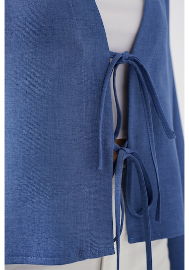 Bigdart Önü Bağlamalı Keten Kimono 960 - İndigo