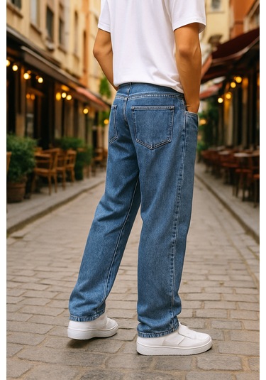 Baggy Mavi Renk Rahat Kesim Erkek Jeans Pantolon-1793 Mavi