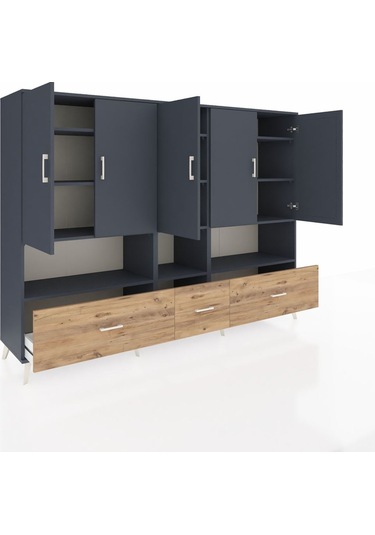 Hyperion Dolap 12 Raflı 3 Çekmeceli 5 Kapaklı 220x44x163 Antrasit Antrasit-antrasit/çam