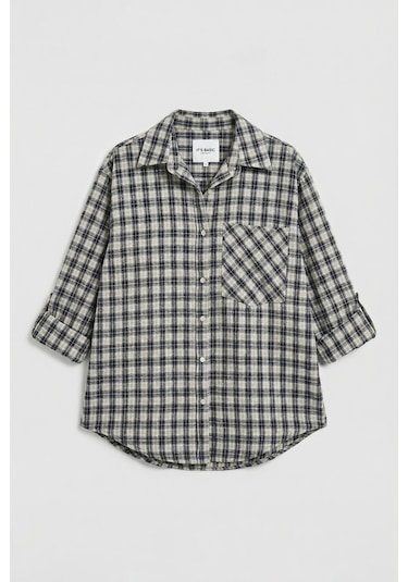 Itsbasic Kadın Siyah Beyaz S6 Ekose-27 Oversize Koton Gömlek