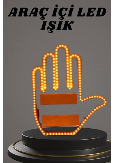 El Orta Parmak Led Kumandalı Araç İçi Reflektör Arka Cam El Simgesi Çok Renkli