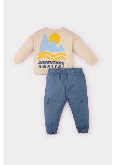 DeFacto Erkek Bebek 2'li Takım Baskılı Sweatshirt Beli Paçası Lastikli Alt D3348A525SPBG286 Bej DeFacto Erkek Bebek 2'li Takım Baskılı Sweatshirt Beli Paçası Lastikli Alt D3348A525SPBG286 Bej