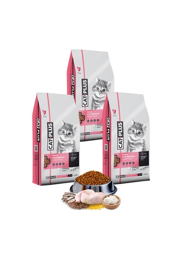 CatPlus Tavuklu Hamsili Yavru Kedi Maması 3 x 1500 G