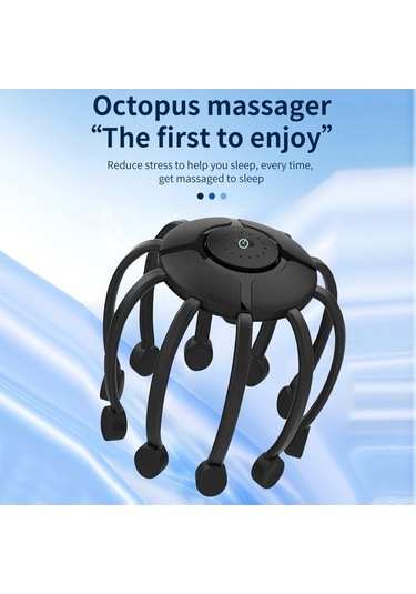 Novahub Elektrikli Saç Derisi Masaj Aleti 360 Kafa Parmak Kazıyıcı Ahtapot 10 Motorlu Eller Serbest 1100mah Şarj Edilebilir Siyah