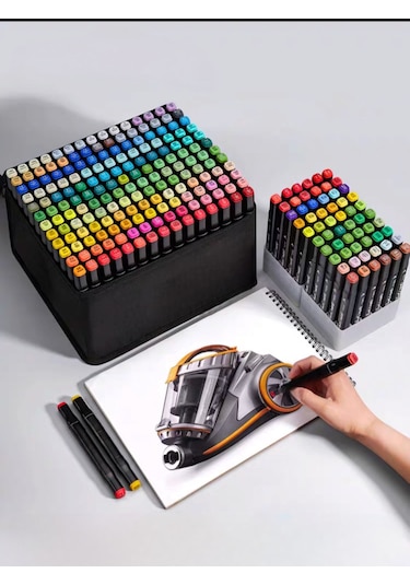 24 Renk Marker Resim Mimari Ve Grafik Tasarım Kalemi 24 Lü Çift Taraflı Marker Keçeli Kalem Seti Çok Renkli