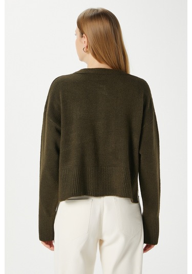 Kadın Keep Yan Yırtmaçlı Yumuşak Dokulu Haki Basic Triko Hırka 70145 Haki