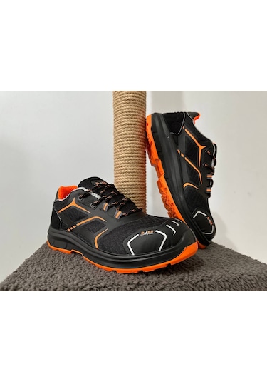 Bmes İş Güvenliği Ayakkabısı Çelik Burun Turuncu Taban S400 Siyah - Turuncu
