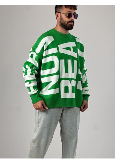 Bold Print Oversize Yeşil Erkek Sweat Coc1021 Yeşil
