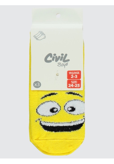 Civil Boys Erkek Çocuk 3'lü Patik Çorap 2-12 Yaş Sarı Sarı