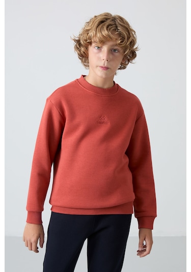 Tommy Life Kiremit-lacivert Pamuklu Kalın İçi Tüylü Yumuşak Dokulu Standart Fit Nakışlı Erkek Çocuk Eşofman Ta Kiremit