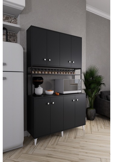 Nexar Kavhe Köşesi 8 Raflı Çok Amaçlı Mutfak Dolabı Antrasit Antrasit