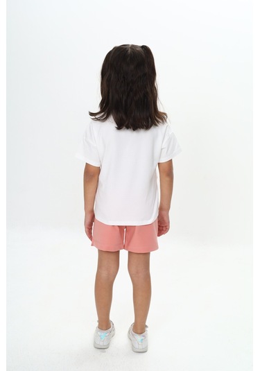 Toontoy Kız Çocuk Fiyonk Baskılı Şortlu Takım Koyu Pudra