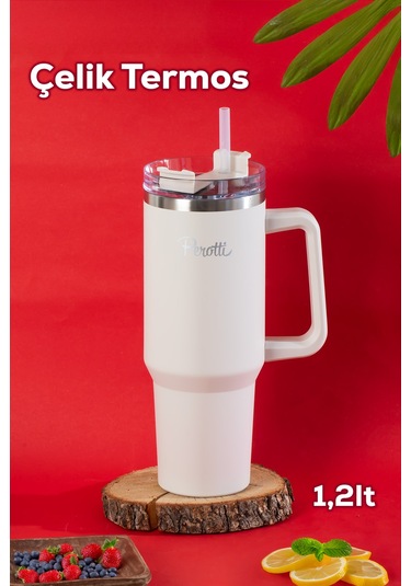 Perotti 17236 Colte V2 Paslanmaz Çelik Sporcu Termos Bardak Matara Beyaz 1,2 Lt Beyaz