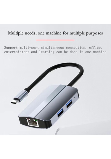 Maiyame Usb-c Çok Fonksiyonlu Hub 5-in-1 - Rj45 Ethernet + Usb3.0 + Usb2.0 + Sd/tf Kart Okuyucu, Uzay Gri, 2112 Modeli