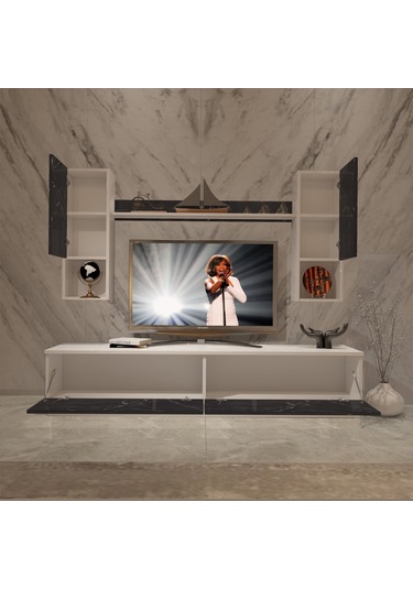 Decoraktiv Eko 5dab Mdf Std Tv Ünitesi Tv Sehpası Beyaz - Siyah Mermer