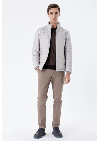 Taş Rengi Kapitone Dolumlu Dik Yaka Astarlı Slim Fit Dar Kesim Casual Mont 1007235264-Taş Rengi Taş
