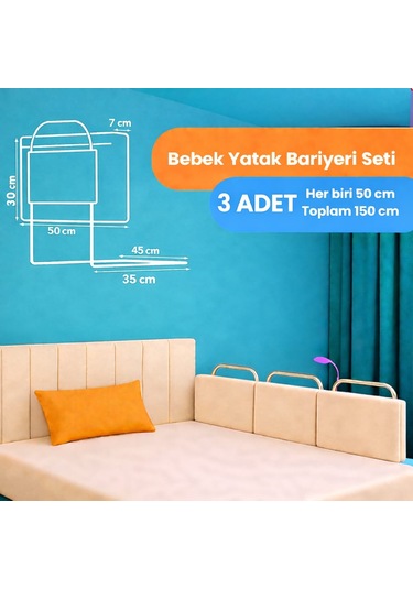 Miralay Yeni Nesil Yatak Bariyeri 50 x 30 Cm Bej 3 Adet