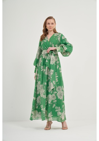 Ftz Kadın Tansel Desenli Elbise Yeşil 31057 Yeşil