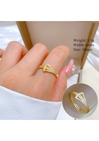 Geometrik Elmas Taşlı Yuvarlak İnci Yüzük No.79 Çok Renkli