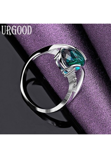 925 Ayar Gümüş Yeşil Aaa Zirkon Yüzük Parti Hediye Moda Takı