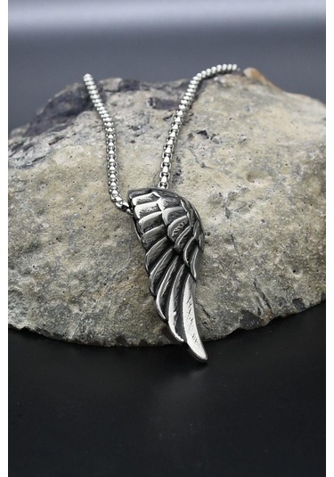 Kanat Motifli Kolye Paslanmaz Çelik Zincir 902293 Gümüş