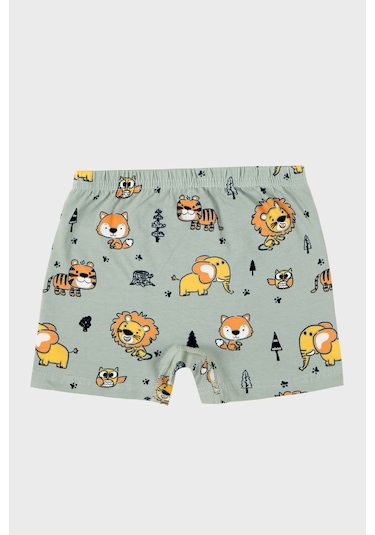 Lela Desenli Streç Pamuklu Bisiklet Yaka Atlet Boxer 2'Li Iç Giyim Erkek Çocuk Takım 6651010 Açık Haki