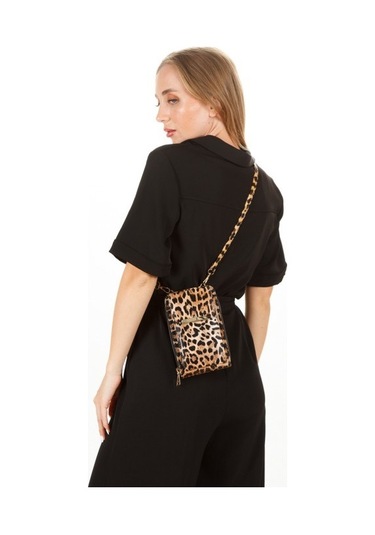 Newish Polo Kadın Leopar Süet Bella Telefonluk Cüzdan El Ve Omuz Çantası New283 Leopar Kahverengi