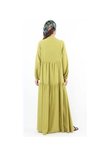 Prive Kadın Base %100 Viskon Yağ Yeşili Maksi Boy Yazlık Elbise Yağ Yeşili