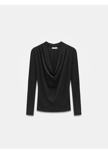 Dilvin 32595 Degaje Yaka Top-siyah Siyah
