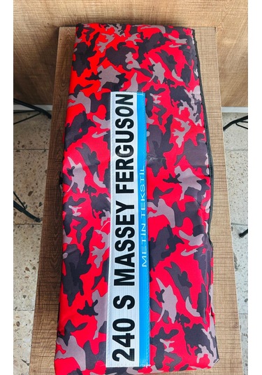 Massey Ferguson 240 Traktör Desenli Branda Ve Düz Kırmızı Koltuk Kılıfı Takım