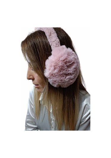 Katlanabilir Peluş Tüylü Kulaklık Taç - Pembe