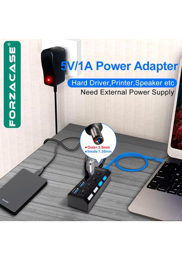 Forzacase FC800 Işıklı Düğmeli 4 Port USB 3.0 Port Çoğaltıcı Hub Switch