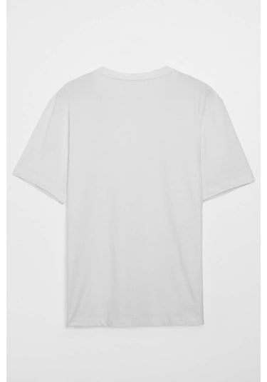 Grimelange Solo Erkek %100 Organik Pamuklu Kalın Dokulu Comfort Fit Bisiklet Yakalı Beyaz T-shirt Beyaz